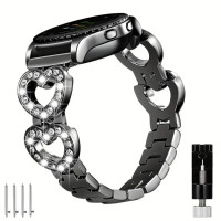 Чорний браслет у формі серця Sangaimei UQ42348, сумісний з годинником Samsung Galaxy Watch зі штучними прикрасами для жінок (my-2100)