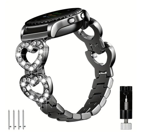 Черный браслет в форме сердца Sangaimei UQ42348, совместимый с часами Samsung Galaxy Watch с искусственными украшениями для женщин (my-2100)