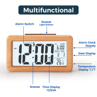 Цифровые настольные часы с повтором, датой, температурой Virklyee коричневый (my-1106)