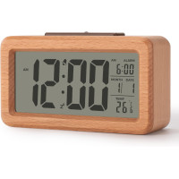 Цифровий настільний годинник з повтором, датою, температурою Virklyee коричневий (my-1106)