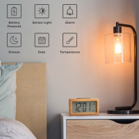 Цифровые настольные часы с повтором, датой, температурой Virklyee коричневый (my-1106)