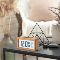 Цифровые настольные часы с повтором, датой, температурой Virklyee коричневый (my-1106)