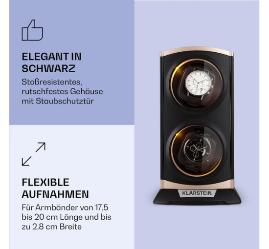 Заводчик годинника Klarstein St. Gallen Premium 10040248 ротомат вітрина для автопідзаводу 2 годинників 4 швидкості металік (my-5084)