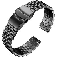 Сменный ремешок для часов BINLUN из нержавеющей стали с двойной застежкой для мужчин и женщин 22 мм, черный (my-12120)