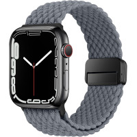 Эластичный плетеный ремешек с магнитной застежкой HITZEE совместим с Apple Watch (38/40/41/42 мм, Space Grey) (my-15285)