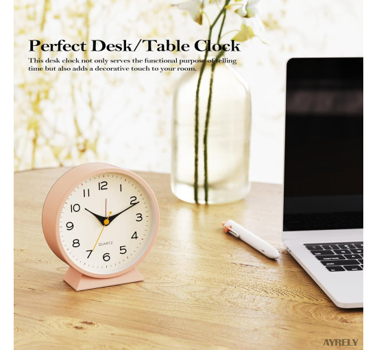 Аналоговий будильник AYRELY® TABLE 4,5 дюйма в стилі ретро, ​​що працюють від батарейок рожеві (my-17172)
