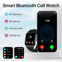 Умные часы для мужчин и женщин с функцией телефона 1,85-дюймовые Poounur IP68 черные (my-18055)