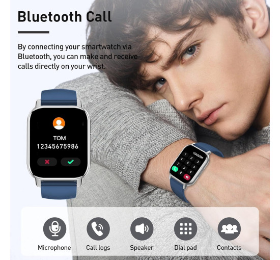 Умные часы Poounur T80 1,95-дюймовые с функцией Bluetooth-звонков и текстовых сообщений IP68 (my-18054)