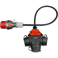 Адаптерный шнур - Вилка питания 16A 3P+N+E на тройную розетку 2P+E 230V, резиновый кабель 0,5 м RoadEu (my-14043)