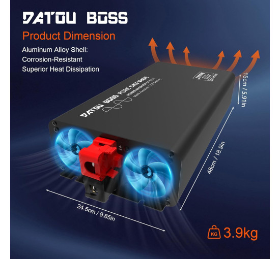 Інвертор DATOUBOSS 2000 Вт / 4000 Вт, перетворювач напруги чистої синусоїди 12 В 220 В з 1 вилкою EU, РК-дисплеєм (my-17212)