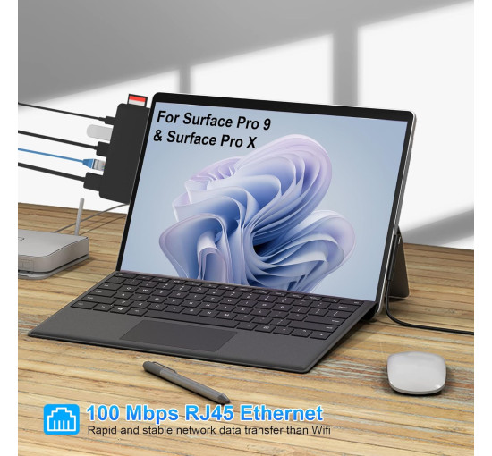 Док-станція Surface Pro 9 з локальною мережею 100 Мбіт/с, 4K HDMI, 100 Вт USB-C (my-4291)