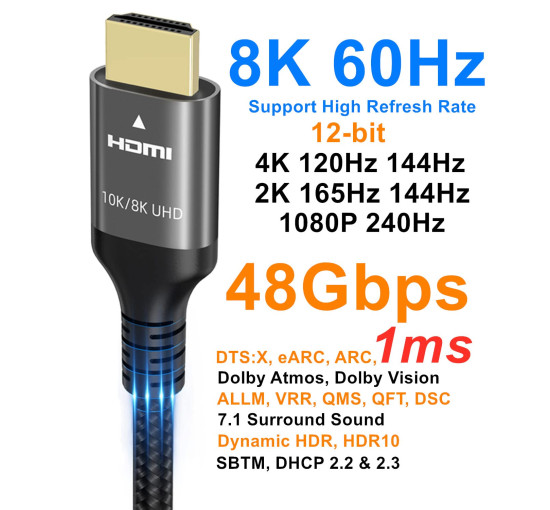 Кабель Ubluker 10K 8K 4K HDMI 2.1, 1 м, Ultra High Speed HDMI, 4K (my-4303)