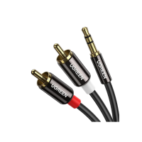 Кабель Ugreen 2.5м 3.5мм minijack - 2RCA Hi-Fi Звук RCA AUX Y Сплиттер Черный (my-4304)