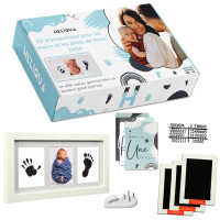 Набір Heliqua для відбитків ніг та долонь з рамкою з масиву дерева та 3 чорнильними подушечками для нагадування про вашого новонародженого. Ідеальна ідея подарунку (my-2024)