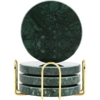 Набір підставок TransMarble із 4 шт. для напоїв з металевим утримувачем із добірного натурального мармуру (круглі, смарагдово-зелені) (my-2068)