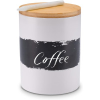 Керамическая большая банка для специй с деревянной крышкой LAMBDA COFFEE, 600 мл, 100% защита от света, с мелом и доской для надписей (my-15263)