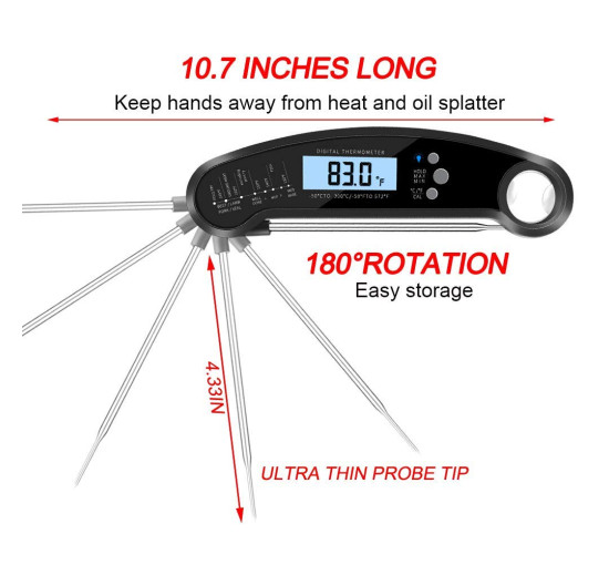 Цифровий термометр для м'яса з миттєвим зчитуванням Febflower, водонепроникний кухонний термометр для приготування їжі з зондом, зчитування за 2 секунди (my-9118)