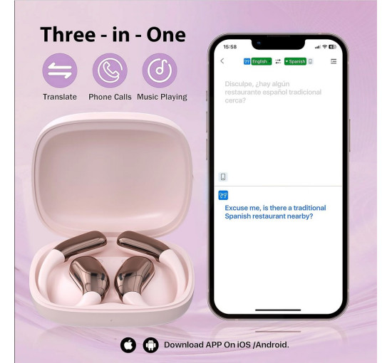 Розовые наушники-переводчики A38 подходят для iOS и Android (my-17109)