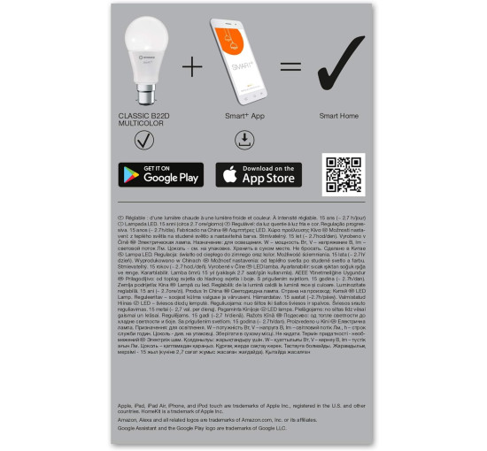 Смарт Лед лампочка с технологией Wi-Fi, цоколь: B22D 9 Вт LEDVANCE Multicolor (mt-4059)