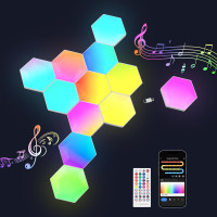 Светодиодная панель из 6 интеллектуальных настенных светильников RGB Hexagon Gaming с пультом дистанционного управления Weskjer FBA-4374172-131EU-6pcs (my-7095)