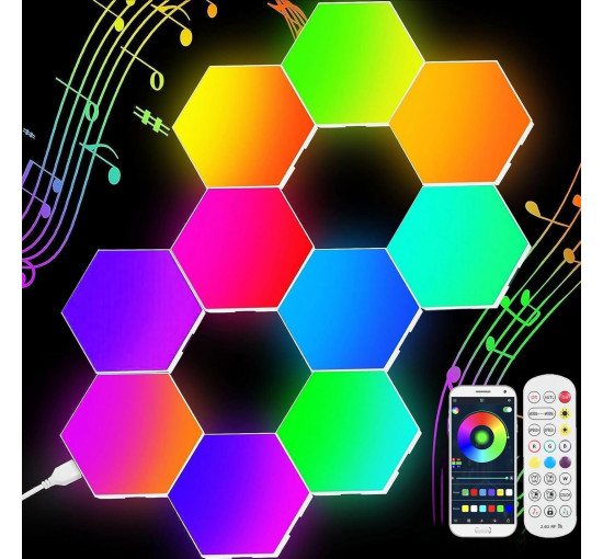 10 шт. шестикутних світлодіодних RGB світильників Neoglint J1566 (my-18153) 10 шт. шестикутних світлодіодних RGB світильників Neoglint J1566 (my-18153)