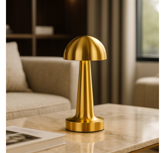 Настольная лампа золотая аккумуляторная H-22 cm Led Mushroom Gold (my-18081)