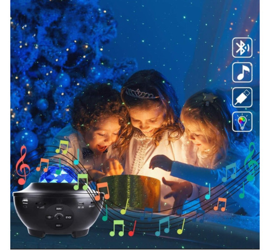 Музичний нічник – проектор для дитячої кімнати з пультом ALED LIGHT Ocean Wave 10 Вт, чорний (my-4029)