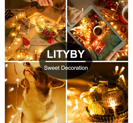 Гирлянда LITYBY Fairy Lights, водонепроницаемая, 15 м/49 футов, 120 светодиодных гирлянд, питание от сети, 8 режимов дистанционного управления (my-17250)