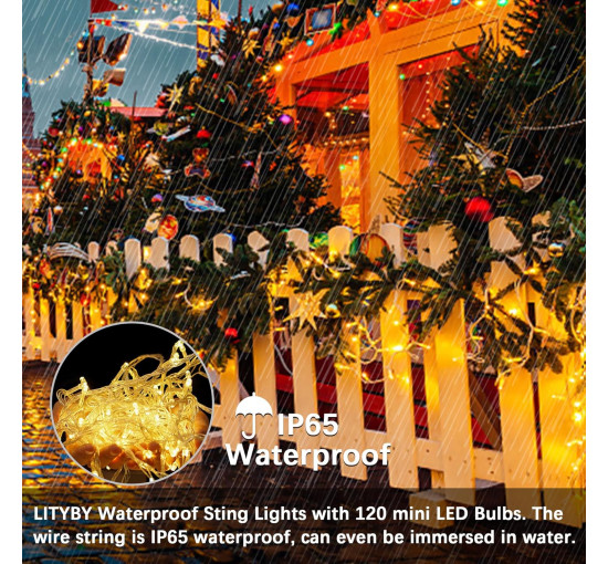 Гирлянда LITYBY Fairy Lights, водонепроницаемая, 15 м/49 футов, 120 светодиодных гирлянд, питание от сети, 8 режимов дистанционного управления (my-17250)