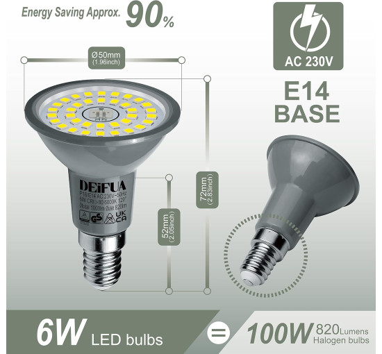  Галогенные лампочки E14 6 штук DEIFUA LED E14 3000 К (my-4356)