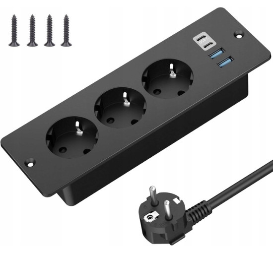 Розетка з роз'ємом USB C SUDEERY PK-EU302 7 розеток 2 м Чорний (my-17231)