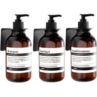 Настінний дозатор шампуню та кондиціонера для душу, настінний дозатор мила без свердління, багаторазовий, 3 пляшки, янтарний (my-15214)