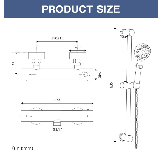 Настенный термостатический смеситель для душа с душевой штангой Coleniny CN605 (my-18128)