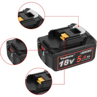 Аккумулятор Yookoto 18 В для зарядного устройства Makita BL1850B: комплект из 2 литий-ионных аккумуляторов емкостью 5,0 А·ч со светодиодным индикатором (my-17016)