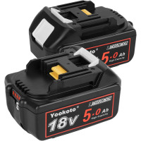 Акумулятор Yookoto 18 В для зарядного пристрою Makita BL1850B: комплект з 2 літій-іонних акумуляторів ємністю 50 А·год зі світлодіодним індикатором (my-17016)