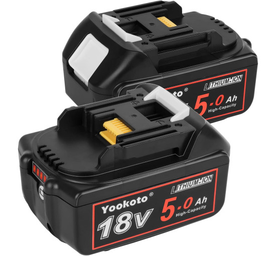 Аккумулятор Yookoto 18 В для зарядного устройства Makita BL1850B: комплект из 2 литий-ионных аккумуляторов емкостью 5,0 А·ч со светодиодным индикатором (my-17016)