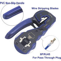 Інструмент для обтиску VCE GJ670BL RJ45 Ethernet кримпер для конекторів Cat5 Cat6 Cat7, підтримка зачищення та різання (my-15041)