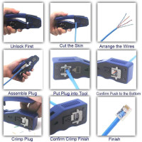 Інструмент для обтиску VCE GJ670BL RJ45 Ethernet кримпер для конекторів Cat5 Cat6 Cat7, підтримка зачищення та різання (my-15041)