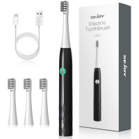 Электрическая перезаряжаемая зубная щетка Sejoy для взрослых с 4 насадками, 3 режимами и встроенным интеллектуальным таймером на 2 минуты, черная (my-4070)