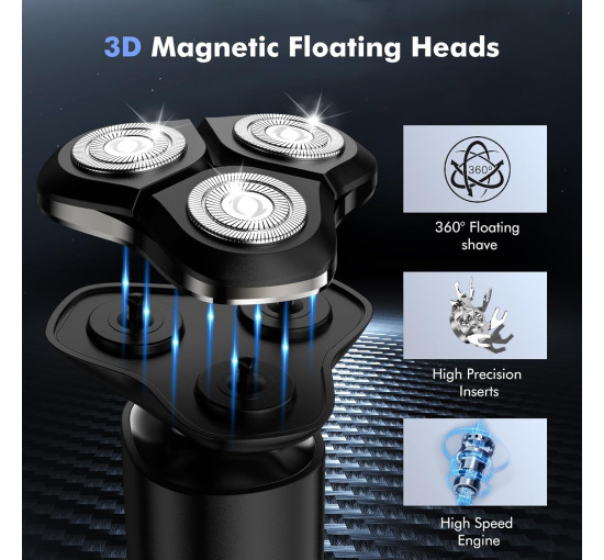 Електробритва для чоловіків ETENTOUS 3Dshaver-8012, водонепроникна чоловіча бритва IPX7 для вологого та сухого гоління, розумний світлодіодний дисплей (my-17110)