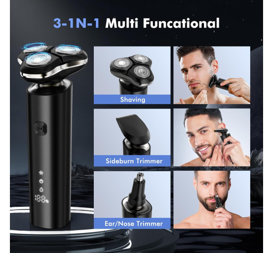 Електробритва для чоловіків ETENTOUS 3Dshaver-8012, водонепроникна чоловіча бритва IPX7 для вологого та сухого гоління, розумний світлодіодний дисплей (my-17110)