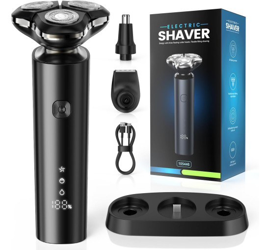 Електробритва для чоловіків ETENTOUS 3Dshaver-8012, водонепроникна чоловіча бритва IPX7 для вологого та сухого гоління, розумний світлодіодний дисплей (my-17110)