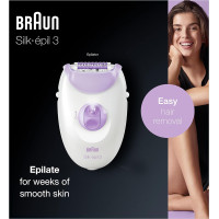 Эпилятор Braun Silk-epil 3 для женщин для долгосрочного удаления волос, система из 20 пинцетов, технология Smartlight, вилка UK 2 Pin, 3-170, белый/фиолетовый (my-7006)