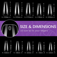 Прозрачные акриловые типсы балерина для наращивания BTArtbox 10 размеров, 500 шт (my-4190)