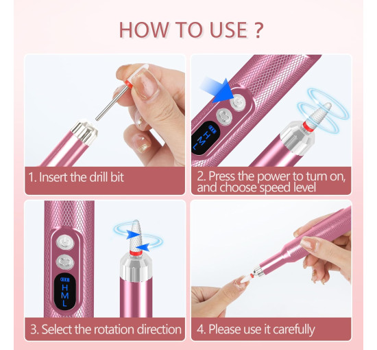 Беспроводная электрический фрезер для ногтей CANDWHIP, инструмент для полировки маникюра и педикюра, Розовый (my-021)
