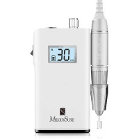 Профессиональный аккумуляторный фрезер для ногтей MelodySusie SC320H (30000 об/мин) с 6 насадками и шлифовальными лентами для маникюра и педикюра белая (my-17038)