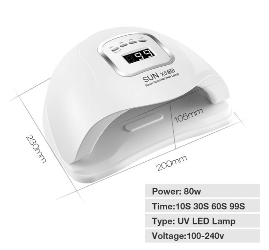 Професійна світлодіодна ультрафіолетова лампа для нігтів, манікюру, гель-лаку, SUN X5 MAX 80 Вт білий (my-4072)