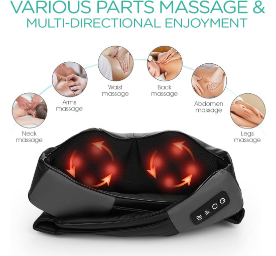 Електричний масажер для шиї та спини VOYOR PJ100 4D з підігрівом для полегшення болю в м'язах плечей, спини, шиї та всього тіла, чорний (my-2002)