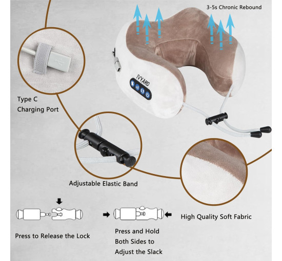 Масажер електричний для шиї IVYARD з 3 рівнями сили і 3 режимами, масажна подушка для зняття болю, що перезаряджається (my-9079)