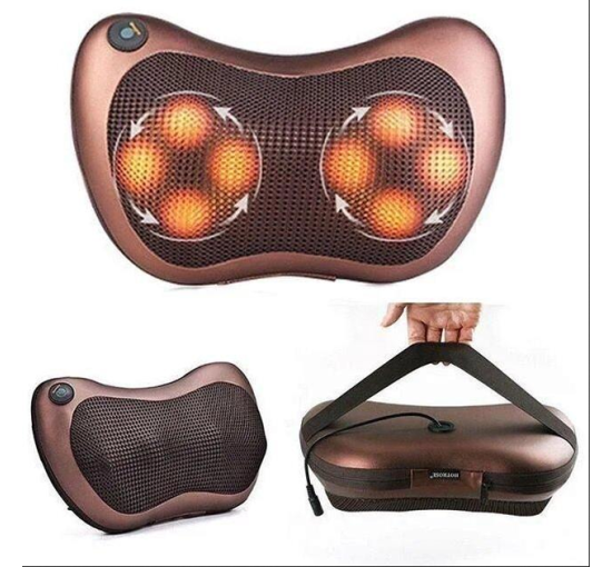 Массажная подушка Massage pillow 8-роликов, 2 режима массажа с подогревом, массажер электрический с инфракрасным подогревом для спины, шеи, плеч, ног, рук, черный (my-12005)